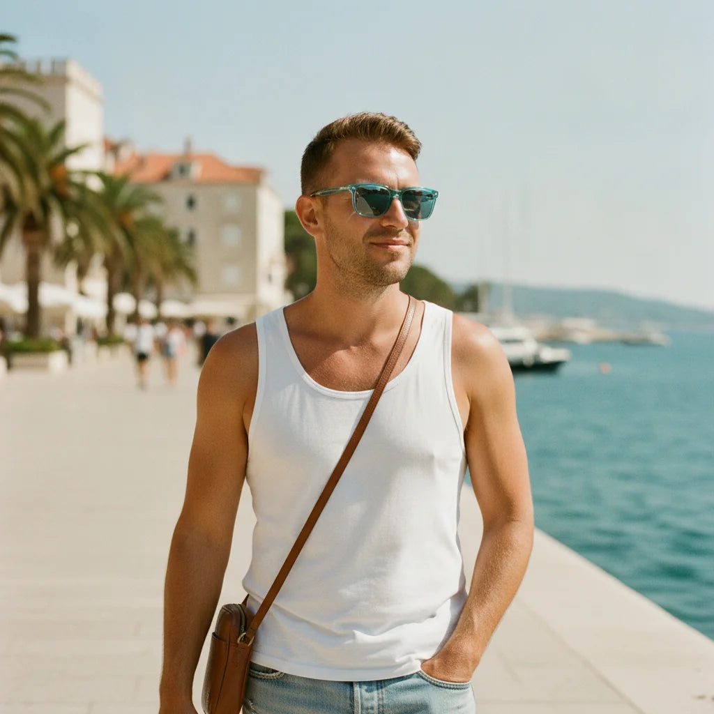 Split Sunglasses by The Outlier - worn by model